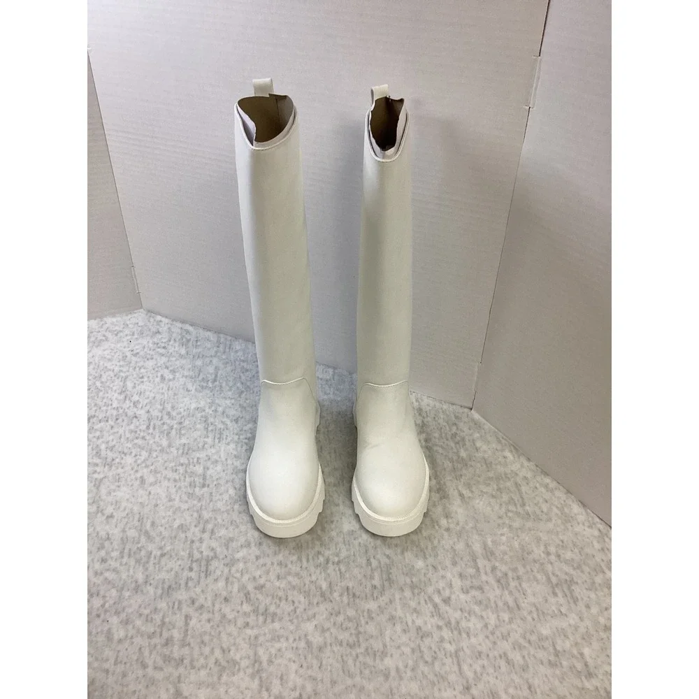 Aerosoles Slalom White PU Tall Lug Sole Boots Womens 5.5M NEW‎